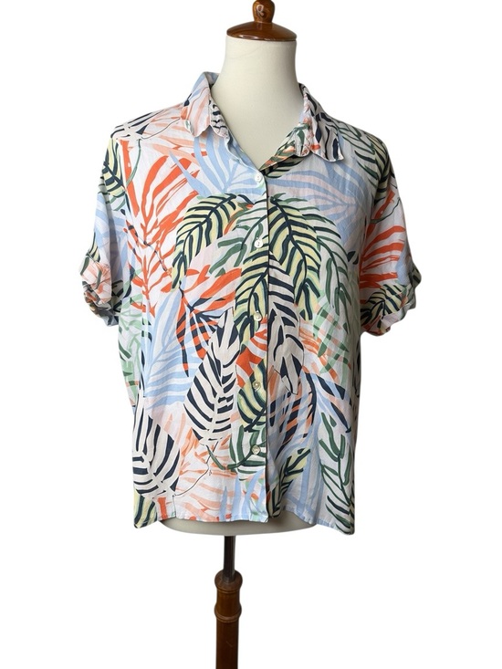 Tahari Tops - Tahari 100% Linen Tropical Leaf Print Button Front Shirt XL